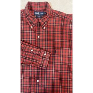 Polo Ralph Lauren Blake Sz Large Red Navy Green Plaid Pony Long Sleeve Oxford